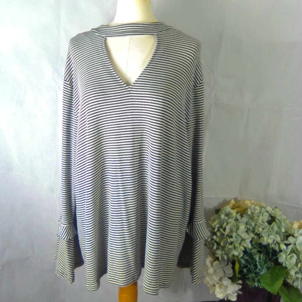 Michael Kors b&w striped long sleeve blouse 3X